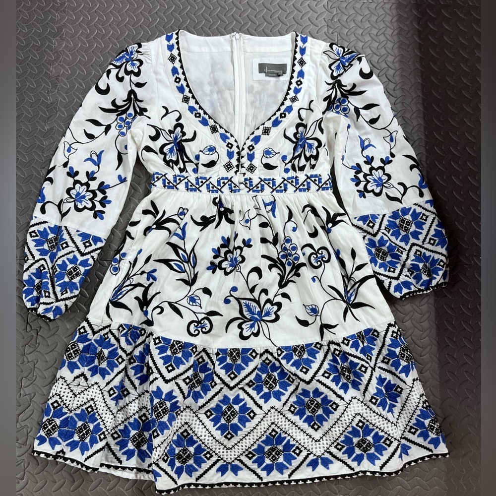Anthropologie Blue and White Patterned Long Sleeve Dress - Picture 2 of 13